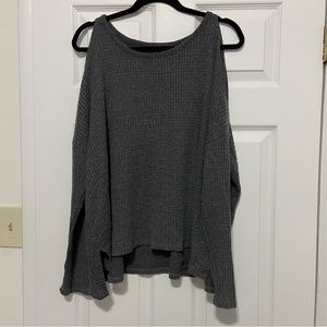 American Eagle Soft & Sexy Plush Cold-Shoulder Sweater, Charcoal Gray, Size XL